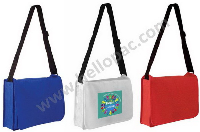 Reusable Promotional NonWoven Messenger Bag with Long Adjustable Shoulder Handle
