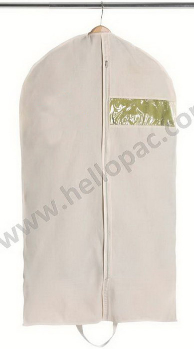 Recyclable Marketing Promotion Folding Non Woven Suit Cover with Carriable Tote Handle and Zipper Closure and Clear PVC Window for the Storage of Costume