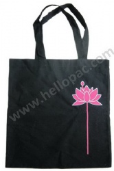 Recycled Promotional Black Cotton Bag with Handle and Customized Print