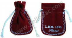 Reusable Red Microfiber Velvet Drawstring Bag with Cord and Embroidery