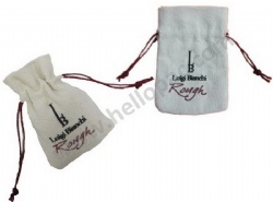 Recycled Natural Ecru Canvas Pouch with Drawstring Rope and Embroidery