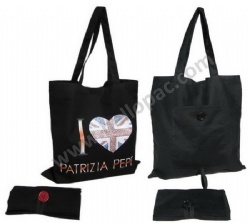 Reusable Promotional Black Foldable Cotton Shopping Bag with Heat Transfer Print