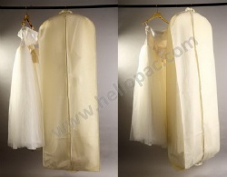 Reusable Dust Proof Folding Beige Non Woven Wedding Dress Cover for Bridal Gown with Zipper Handle and Print