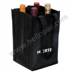 Reusable Reinforced Carriable Non Woven Wine Bottle Bag for 4 Bottles with Tote Handle