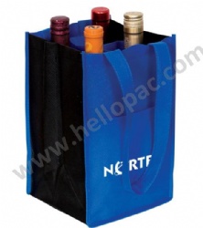 Reusable Reinforced Carriable Non Woven Wine Bottle Bag for 4 Bottles with Tote Handle