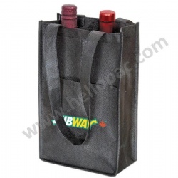 Reusable Reinforced Carriable Non Woven Wine Bottle Bag for 2 Bottles with Tote Handle