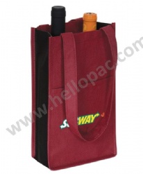 Reusable Reinforced Carriable Non Woven Wine Bottle Bag for 2 Bottles with Tote Handle