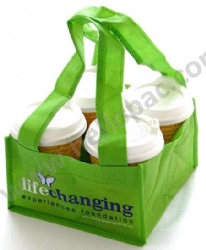 Reusable Reinforced Carriable Non Woven Coffee Cup Bag for 4 Cups with Tote Handle