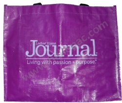 Durable Promotional Reusable Purple Glossy Lamination PP Woven Bag with Webbing Tote Handle and CMYK Lamination