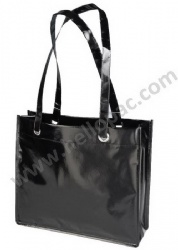 Promotional Reusable Metallic Black Laminated Non Woven Shopping Bag with Tote Handle and CMYK Lamination Print