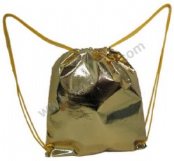 Promotional Reusable Metallic Gold Laminated Non Woven Shopping Gift Bag with Drawstring Cord and CMYK Lamination Print