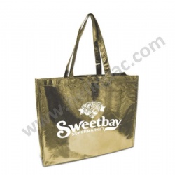 Promotional Reusable Metallic Gold Laminated Non Woven Shopping Gift Bag with Carriable Tote Handle and CMYK Lamination Print for Luxury Packing