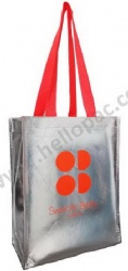 Promotional Reusable Metallic Silver Lamination Non Woven Shopper Giveaway Bag with Carriable Tote Handle and CMYK Lamination Print for Luxury Packaging