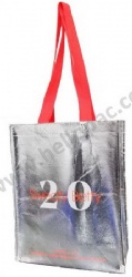 Promotional Reusable Metallic Silver Lamination Non Woven Shopper Giveaway Bag with Carriable Tote Handle and CMYK Lamination Print for Luxury Packaging