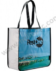 Heavy-Duty Promotional Laminate RPET Giveaway Shopping Bag with Carriable Tote Handle and CMYK Lamination Print for Luxury Packaging