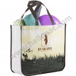 Heavy-Duty Promotional Laminate RPET Giveaway Shopping Bag with Carriable Tote Handle and CMYK Lamination Print for Luxury Packaging