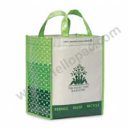 Heavy-Duty Promotional Laminate RPET Giveaway Shopping Bag with Carriable Tote Handle and CMYK Lamination Print for Luxury Packaging