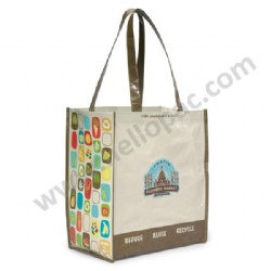 Heavy-Duty Promotional Laminate RPET Giveaway Shopping Bag with Carriable Tote Handle and CMYK Lamination Print for Luxury Packaging