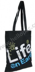 Heavy-Duty Promotional Black Reused RPET Giveaway Shopping Bag with Carriable Tote Handle and Customized Print for Recycled Packaging