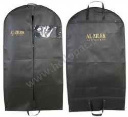 Recyclable Marketing Promotion Folding Non Woven Suit Cover with Carriable Tote Handle and Zipper Closure and Clear PVC Window for the Storage of Costume